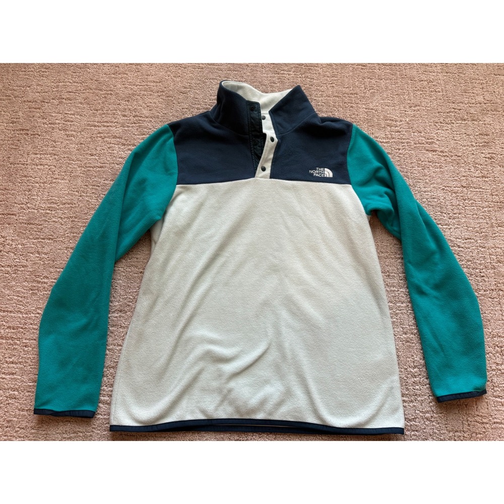 The North Face Fleece Pullover Girls XL 18 Teal Navy White NWOT Snap‎ Neck TKA